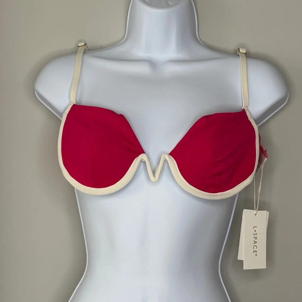 L*Space Nico Bikini Top XL Pink Underwire Bougainvillea & Cream Vacation Swim - Picture 4 of 11